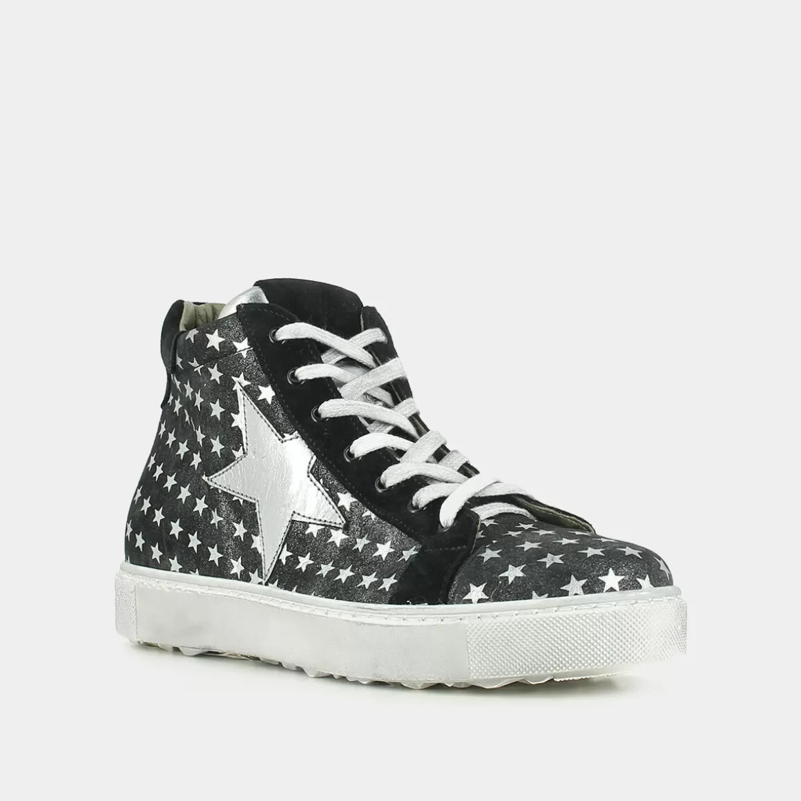 Black and silver leather lace-up<Jonak New