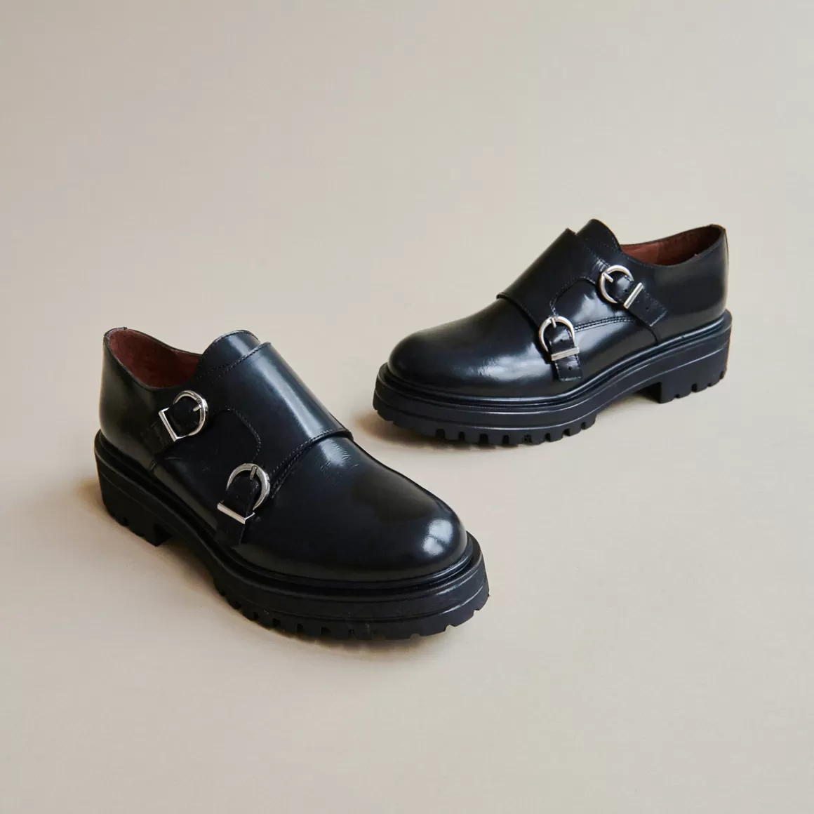 Derbies with double buckles and notched soles<Jonak Sale
