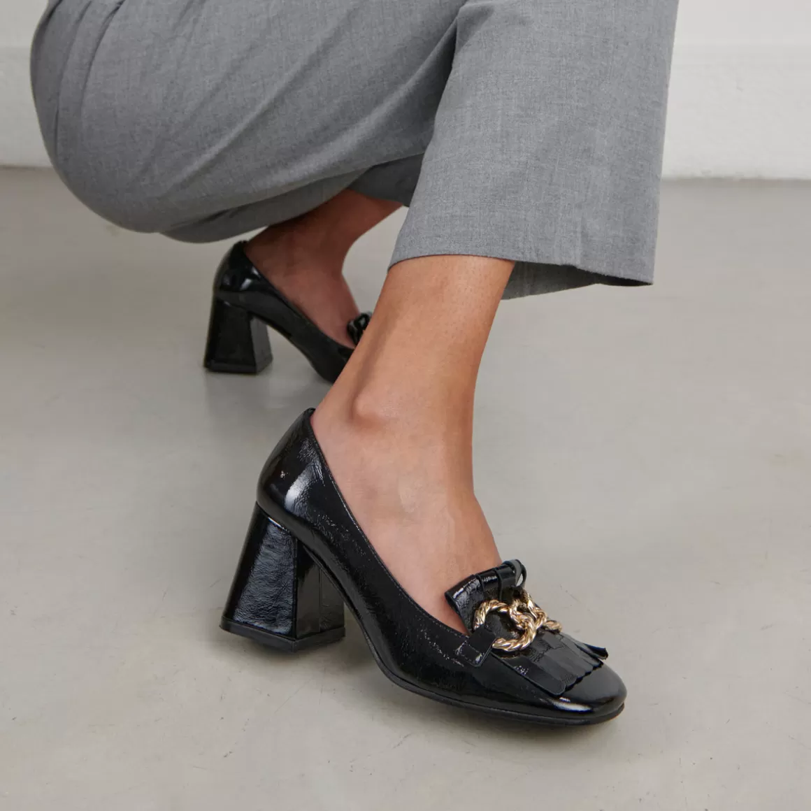 Heeled loafers with gold buckles<Jonak Clearance